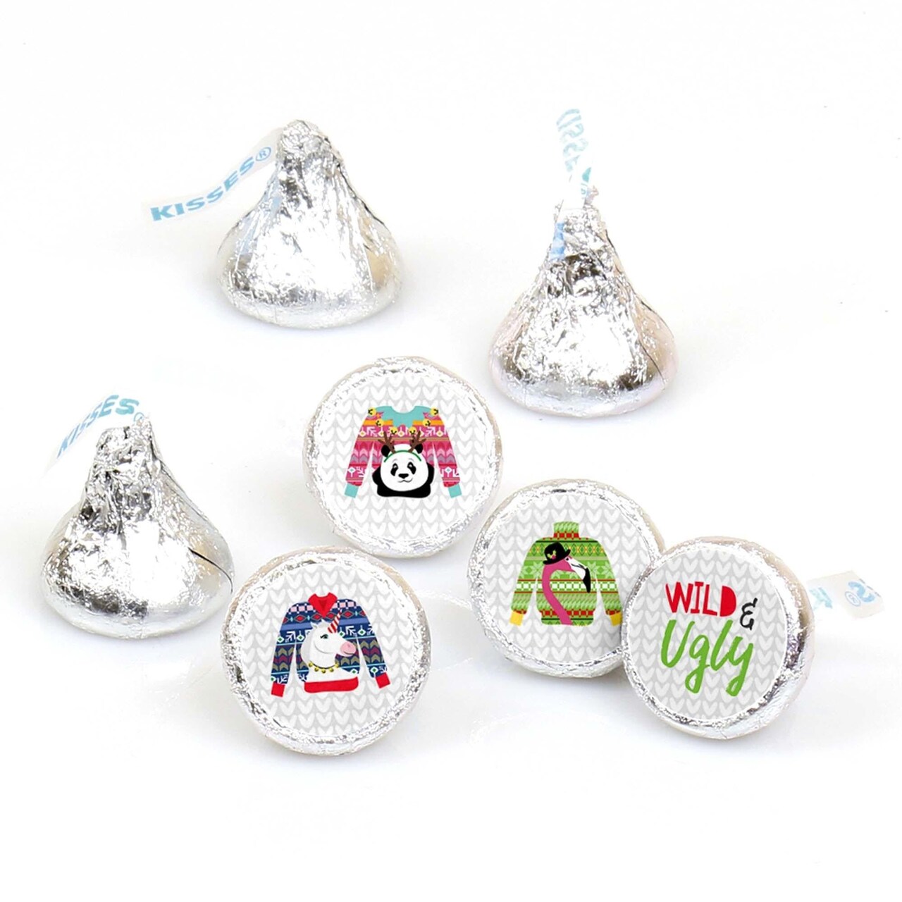 Big Dot of Happiness Wild and Ugly Sweater Party - Christmas Animals Party Round Candy Sticker Favors - Labels Fits Chocolate Candy (1 Sheet of 108)